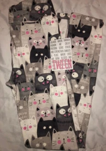 Lularoe New HTF Fits Tween 0/00 Gray Pink White Kitty Cat 🐱 Leggings 🦄 Kitten - Picture 1 of 7