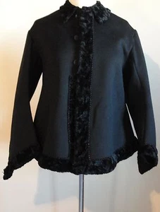 True Vintage viktorianischer schwarzer Wollfell getrimmter Mantel - Top Zustand - Bild 1 von 10