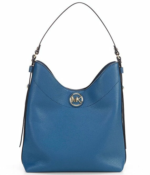 Michael Kors Bowery Hobo Handbag Shoulder Bag Dark Chambray Gold Blue