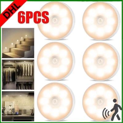 6 tlg LED Nachtlicht mit Bewegungsmelder USB-Akku Nachtlampe Treppenlicht 3 Modi - Bild 1 von 4