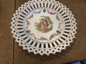 German Vintage Reticulated 5.5" Plate w Victorian Courting Couple Pierced Edge - Picture 1 of 2