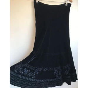Betty Jackson Maxi Falda Terciopelo Floppy Negra 12 Bordado Dobladillo Gótico Steampunk - Imagen 1 de 5