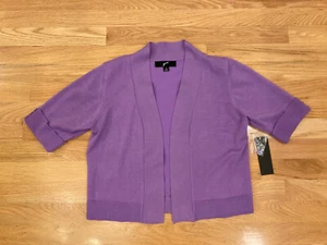 Womens GNW Open Front Crop Cardigan Sweater Shrug Short Sleeve Knit Purple M - Picture 1 of 5