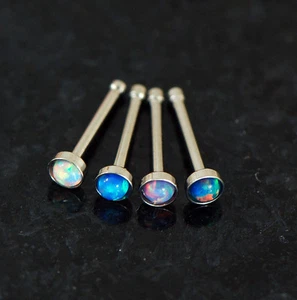 4 Pc Purple Green Blue White Opal Stone 316L Surgical Steel Nose Studs Ring 20G - Picture 1 of 4