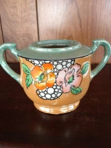 Floral orange and green sugar bowl no lid 3 1.2" tall - Picture 1 of 4