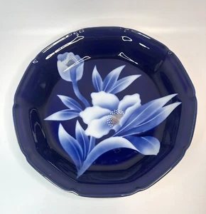 Japanische Fukagawa 11,5" Platte Schale Kobaltblau Weiß Floral Goldrand Vintage - Bild 1 von 4