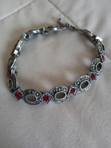 Vintage Marcasite Ruby Red Gem Bracelet - Picture 1 of 4