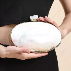 NEW Different Craft India White Pearl Clam Shell Bag | Gold Frame Evening Clutch - Picture 1 of 9