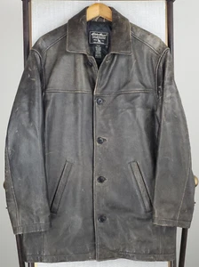Chaqueta Abrigo Coche EDDIE BAUER Talla Pequeña Para Hombre Cuero Aislado Botón Delantero Marrón - Imagen 1 de 18