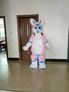 Adults Mascot Long Fur Furry Costume Cosplay Fox Suit Fursuit Pink FAST SHIP!!