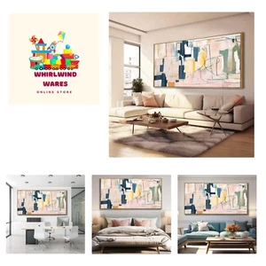 Pink Abstract Painting Large Wall Art Living Room Decor Blue Canvas Print Lin... - Picture 1 of 8