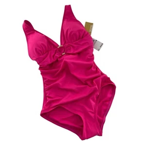 NWT Michael Kors Gold Embellish Ring 1pc Hot Pink Swimsuit Bathing Size 6 $102 - Picture 1 of 15