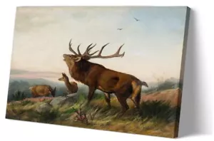 Elk Wall Art Framed Canvas Print Wall Art Deer Herd on a Hill Famous Painting... - Picture 1 of 5