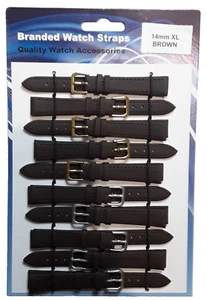 Großhandel Restposten: - 10 Stück extra lang - 14 mm - BRAUN - Leder - Uhrenarmbänder. - Bild 1 von 1