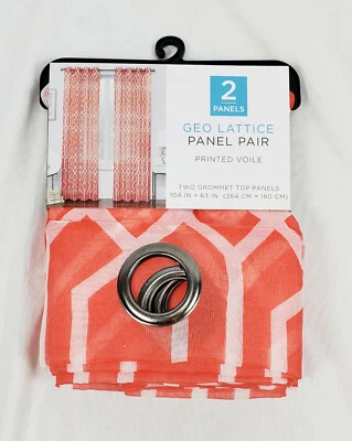 Par de paneles transparentes de gasa impresos en celosía geométrica coral - 104"x63" 104"x84"       Foto 1 de 4