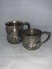 Antique Meriden B  Silver Plate Cups Matching Set of 2, Monogrammed Flowers