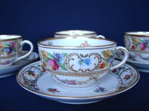Set of 4 Schumann Dresden Flowers Cups & Saucers Rare Floral Swags & Gold Bows - Picture 1 of 11