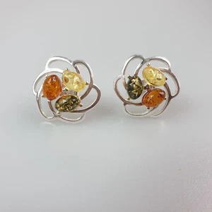 Ohrstecker Bernsteinohrstecker natürliche mehrfarbige Blumenohrringe süße grosse - Picture 1 of 4