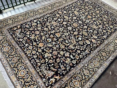Hand Knotted Caucasian Floral Area Rug 7x11 Black Oriental Nomadic Wool Carpet - Image 1 of 4
