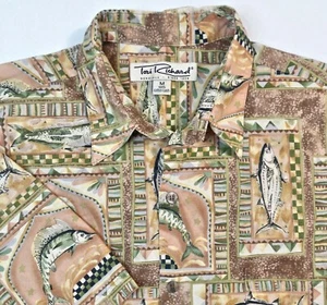 TORI RICHARD MENS SHIRT M HAWAIIAN FISH MAHI / SWORDFISH TAN GREEN BLUE - Picture 1 of 9