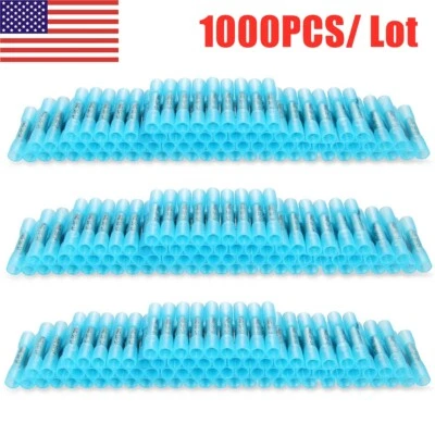 1000pcs Blue AWG Heat Shrink Butt Wire Connectors Crimp Terminals 14-16 Gauge US - Image 1 of 4