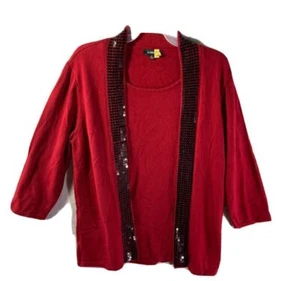 Elementz Cardigan Shirt Sweater Size XL Sequin Cotton Blend Sequins 3/4 Red - Picture 1 of 3