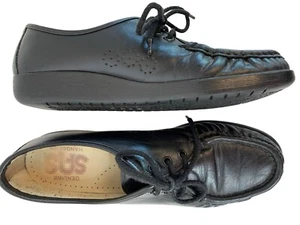 SAS Siesta Black Leather Lace-Up Loafers Size 8S USA EUC USA M10098 - Picture 1 of 12