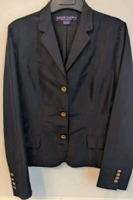 Ralph Lauren Purple Label 100% Silk Black Pant Suit Top Sz 4-Pants Sz 2 USA Made - Image 1 of 4