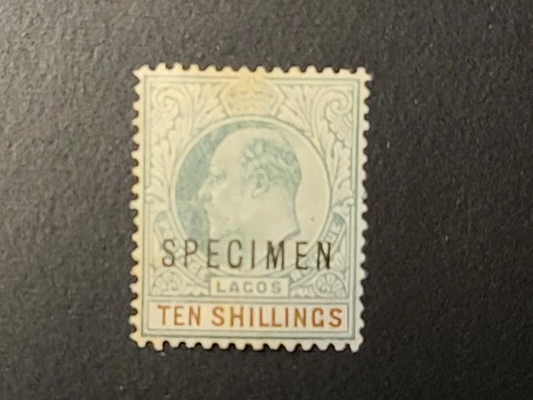 Nigeria Lagos Specimen Stamp KEVII tEN Shillings 10s Cover