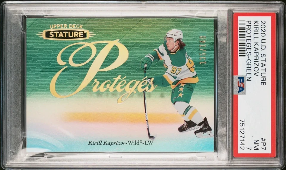 2020 UD Stature Kirill Kaprizov Protégés Green Rookie /149 #P7 PSA NM 7   - Image 1 of 2