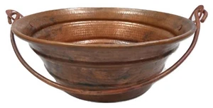 Rustic 15" Round Copper Vessel Bucket Bath Sink Finished in Natural Fire - Picture 1 of 3
