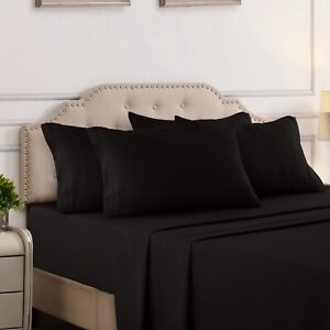 Luxury 6 Piece Bed Sheet Set 1800 Series Ultra Soft Deep Pocket Plain Sheet