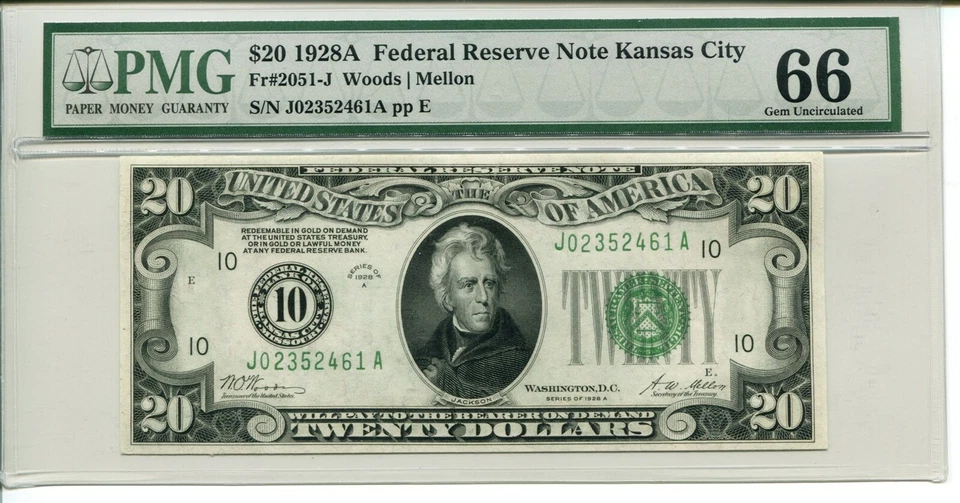 FR 2051-J 1928A $20 Federal Reserve NOTE PMG 66 GEM UNCIRCULATED - Image 1 of 1