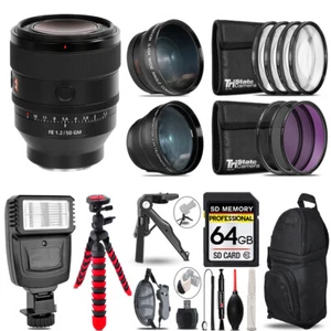 Sony FE 50mm f/1.2 GM Lens (Sony E) -3 Lens Kit + Flash + Tripod - 64GB Kit - Picture 1 of 7