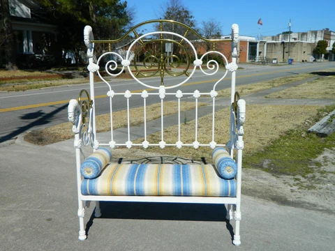 Victorian Iron and Brass Bed Bench Settee circa 1900 Cover