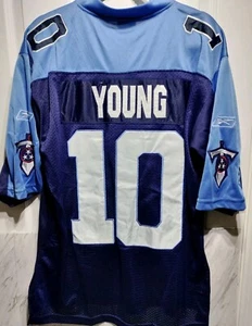 Maglia blu cucita vintage autentica NFL Reebok Titans Vince Young#10 da uomo taglia 46 - Foto 1 di 8