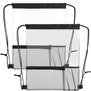 2 Pack Clear Drawstring Backpack – Stadium Approved Transparent PVC Bag (Black) - Picture 1 of 11
