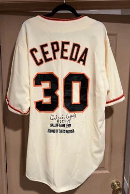 Orlando Cepeda S.F. Camiseta deportiva firmada a mano de los Gigantes autografiada inscibada HOF 99 Stat Foto 1 de 4