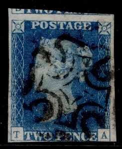 GB QV SG6, RARE 2d pale blue PLATE 2, GEBRAUCHT. Katze 1000£. BLACK MX TA - Bild 1 von 1