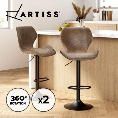 Artiss 2x Bar Stools Kitchen Dining Chairs Gas Lift Vintage Leather Brown - image 1 of 4