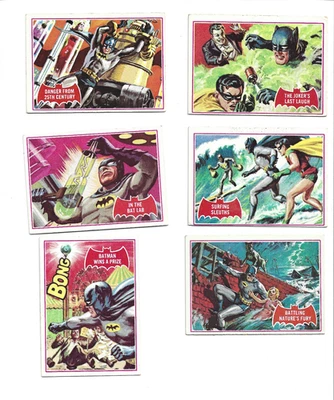 6 BATMAN  TRADE CARDS- "A" SERIES W/ RED BAT- 1966- TOPPS - VERY GOOD CONDITION - Image 1 of 2