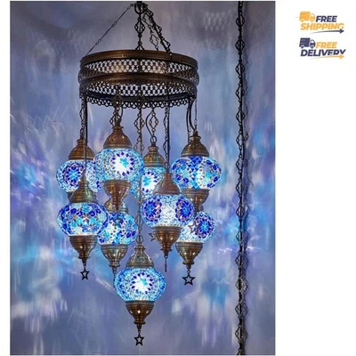 Elegante araña de mosaico de 9 luces - Lámpara de techo estilo turco y marroquí Foto 1 de 3