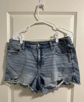 Aerie Women’s Denim Jean Shorts Distressed Elastic Waist-Size Large- - Image 1 of 3