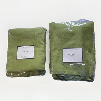¡Nuevo! Top Pottery Barn Peyton Cortina Verde Lino Algodón 50x108 (2 Paneles) Foto 1 de 4