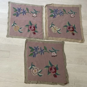 VTG Hiawatha Set 3 Needlepoint Seat Covers or Pillowcase 17x16 Pink & Flowers #2 - Picture 1 of 14
