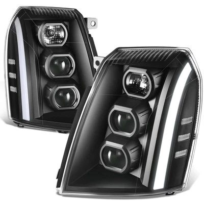 Fit 07-13 Cadillac Escalade ESV EXT Projector Switchback Headlights Black/Clear - Image 1 of 4