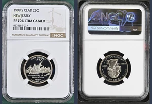 1999-S PF70 UCAM Silver New Jersey Quarter NGC Brown Label - Picture 1 of 1