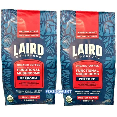 2 Packs Laird Superfood Medium Roast Ground Organic Coffee 32 OZ EACH 4 LB Total