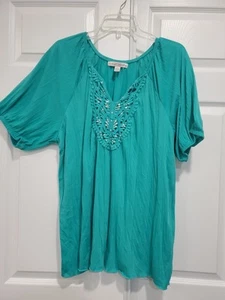 Blusa ligera bordada con tachuelas verde talla 2X de lavandería francesa para mujer - Imagen 1 de 8