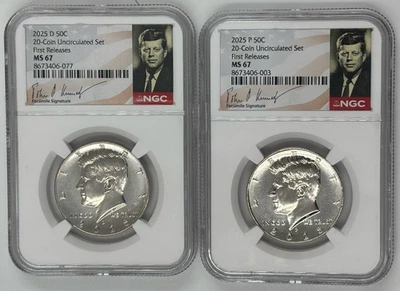 2025 P D KENNEDY NGC MS 67 HALF DOLLAR P D 2 COIN SET FIRST RELEASES 🔥🔥🔥🔥🔥 - Image 1 of 2